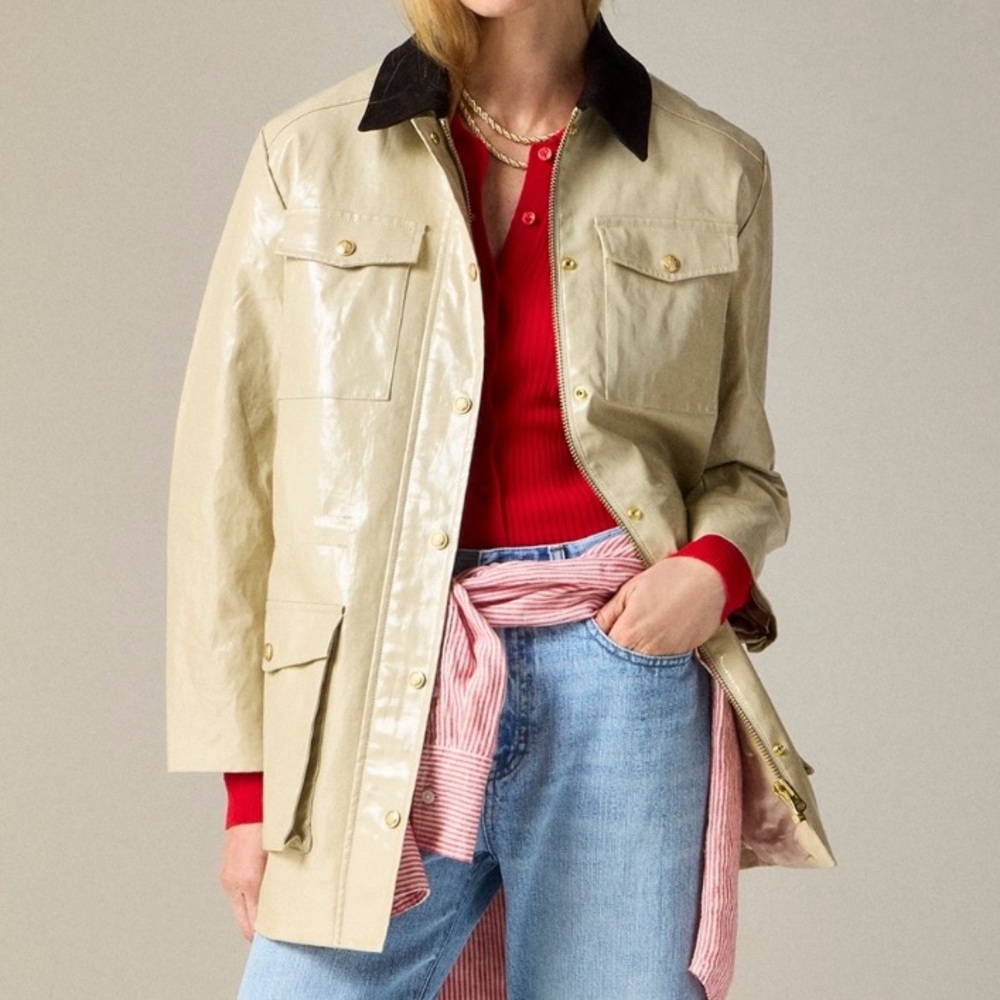 NWT J Crew Barn Jacket in Laminated Linen